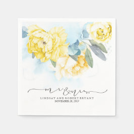 Guardanapo De Papel Casamento Amarelo com Dusta Azul