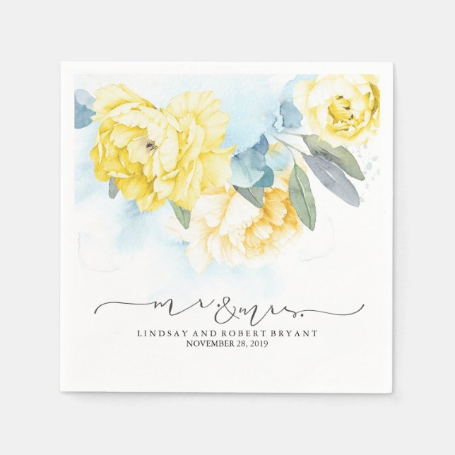 Guardanapo De Papel Casamento Amarelo com Dusta Azul (Frente)