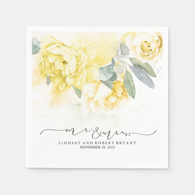 Guardanapo De Papel Casamento Amarelo de Aquarelas Napkins (Frente)