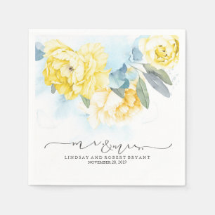 Guardanapo De Papel Casamento Amarelo de Dusty Blue Watercolor