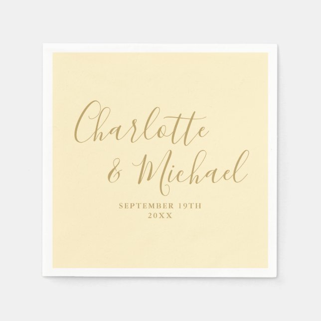 Guardanapo De Papel Casamento Amarelo E Dourado De Script (Frente)
