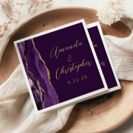 Guardanapo De Papel Casamento Ameixa Script Dourado Roxo Ágata