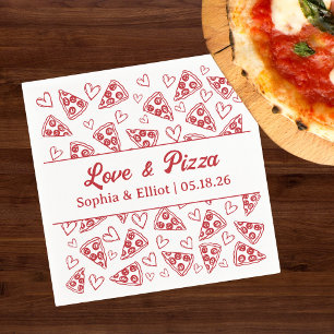 Guardanapo De Papel Casamento Amor e Pizza Desenhado à Mão Vermelho Di