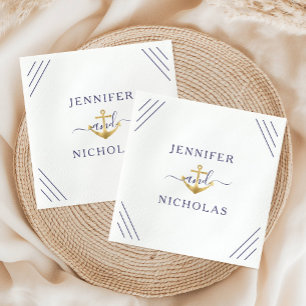 Guardanapo De Papel Casamento Âncora Náutica Azul Marinho Elegante