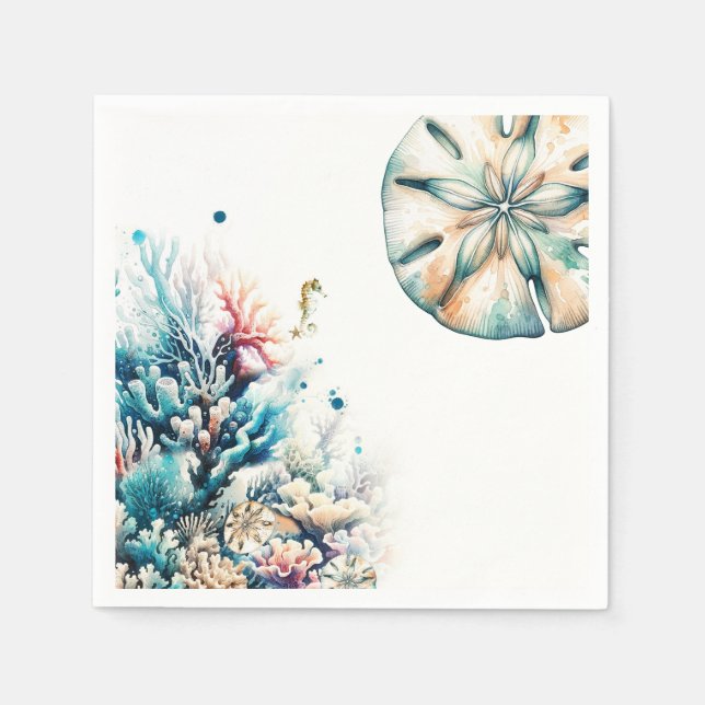 Guardanapo De Papel Casamento Aquarela Coral Splash Oceano (Frente)