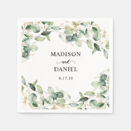 Guardanapo De Papel Casamento Aquarela Eucalipto Dourado