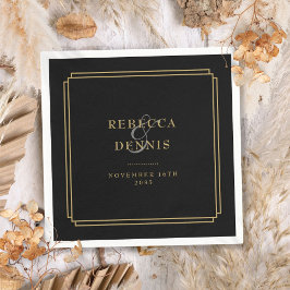 Guardanapo De Papel Casamento Art Déco Preto e Dourado