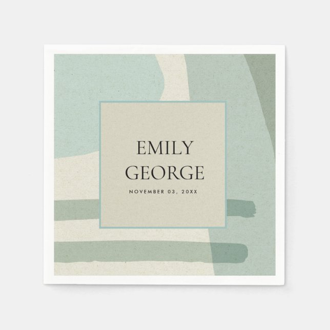 GUARDANAPO DE PAPEL CASAMENTO ARTÍSTICO AZUL MODERNO ABSTRATO SOFT AQU (Frente)