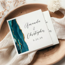 Guardanapo De Papel Casamento Azul Ágata Dourado Script