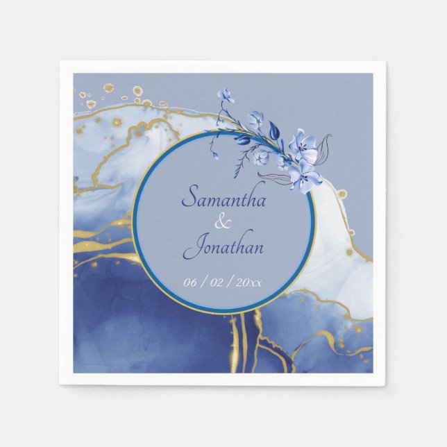 Guardanapo De Papel Casamento Azul-Aqua Marble Moderno (Frente)