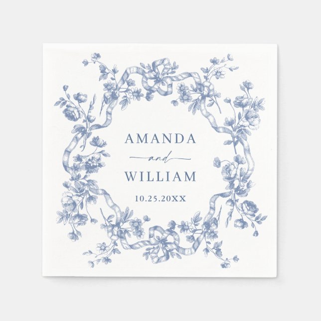 Guardanapo De Papel Casamento Azul com Grace Floral Dusty, Ornamentado (Frente)