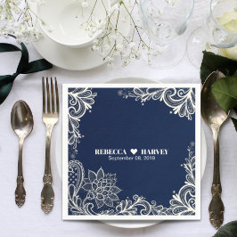 Guardanapo De Papel casamento azul com marinho branco náutico da praia