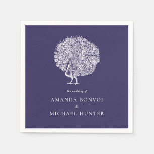 Guardanapo De Papel Casamento Azul da Meia-Noite Elegante Vintage Peac