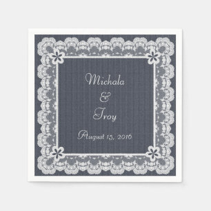 Guardanapo De Papel Casamento azul da sarja de Nimes do quadro do laç