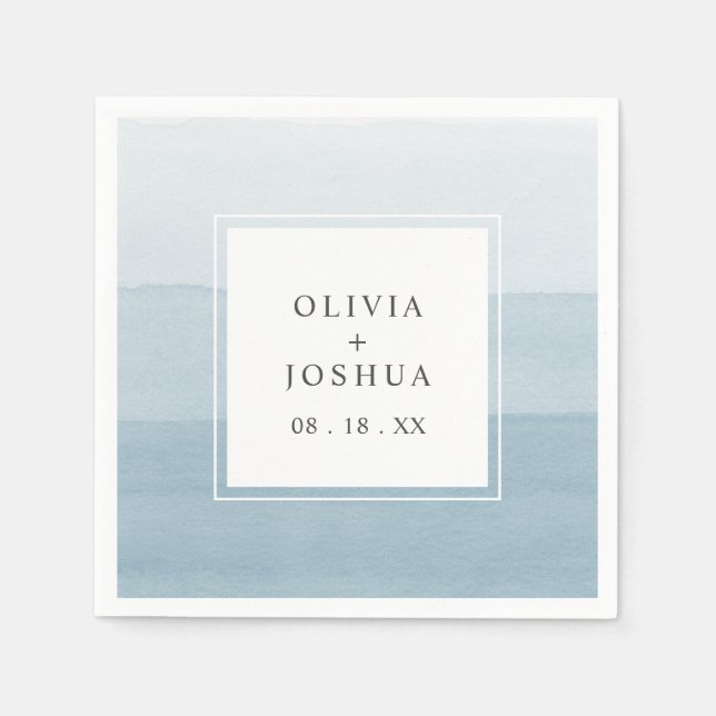Guardanapo De Papel Casamento Azul de Aquarela (Frente)