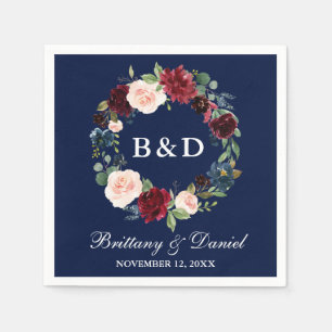 Guardanapo De Papel Casamento azul de Borgonha da grinalda floral da