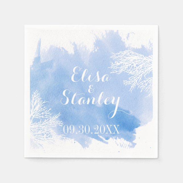 Guardanapo De Papel Casamento azul de recife de coral com molhe (Frente)