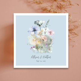 Guardanapo De Papel Casamento Azul Dusty Napkins com Flores Selvagens 