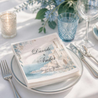 Guardanapo De Papel Casamento Azul e Branco na Costa Mediterrânea