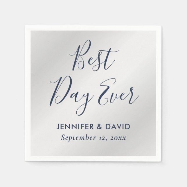 Guardanapo De Papel Casamento Azul e Silver do Marinho de Script Moder (Frente)