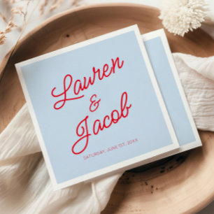 Guardanapo De Papel Casamento Azul e Vermelho Minimalista Moderno