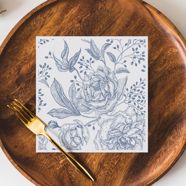 Guardanapo De Papel Casamento Azul Elegante Floral Periwinkle (Criador carregado)