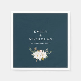 Guardanapo De Papel casamento azul elegante magnólia marinho floral