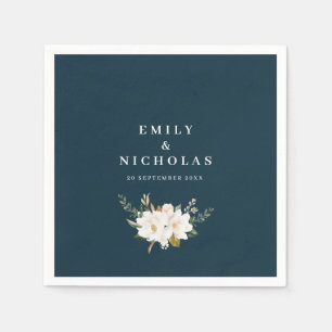 Guardanapo De Papel casamento azul elegante magnólia marinho floral