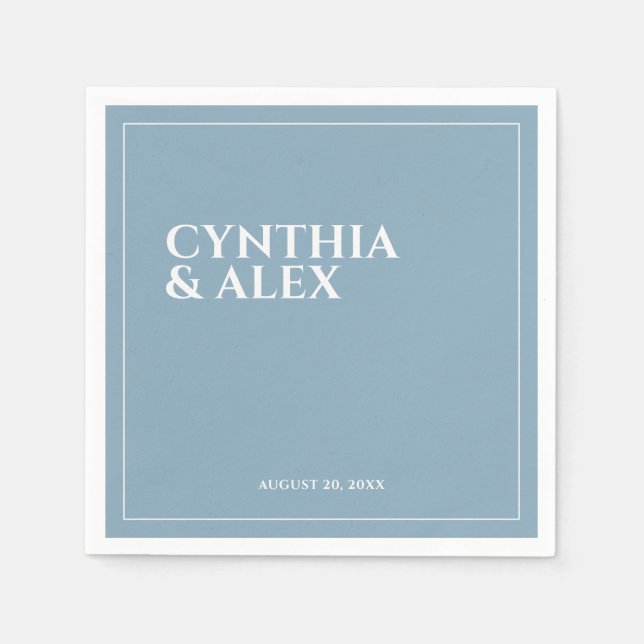 Guardanapo De Papel Casamento Azul Elegante Minimalista (Frente)