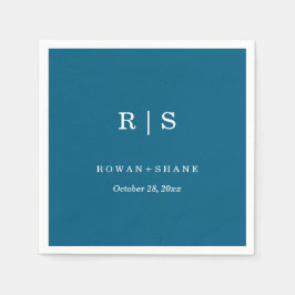 Guardanapo De Papel Casamento Azul Elegante Napkin com Monograma Negro