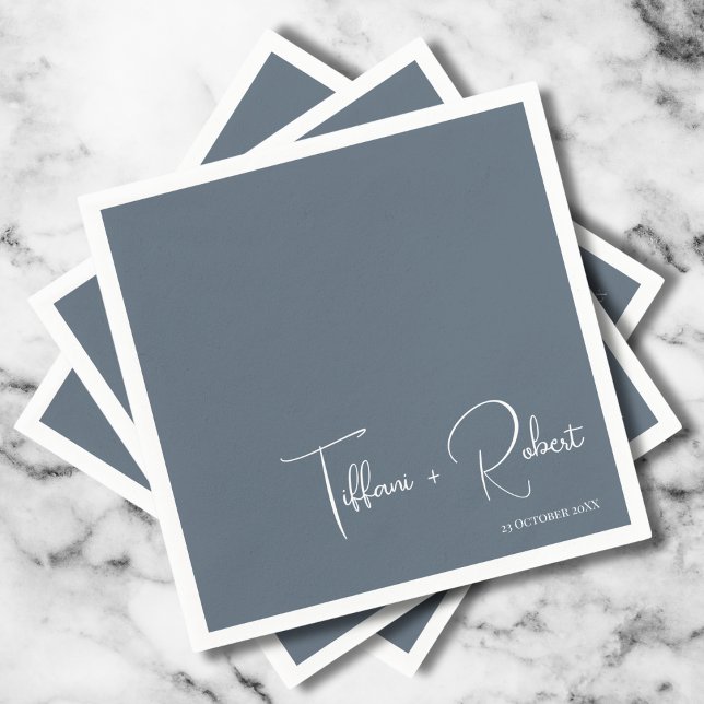 Guardanapo De Papel Casamento Azul Empoeirado com Cor Editável Minimal (Criador carregado)