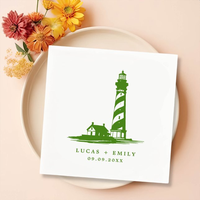 Guardanapo De Papel Casamento Azul Escuro do Farol da Costa Náutica (Criador carregado)