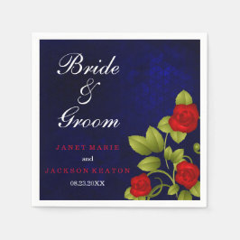 Guardanapo De Papel Casamento Azul Escuro e Rosa vermelha