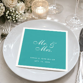 Guardanapo De Papel Casamento Azul-Escuro Sr. e Sra. Roteiro Elegante