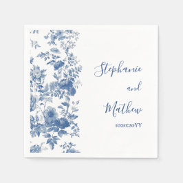 Guardanapo De Papel Casamento Azul Floral Francês Elegante