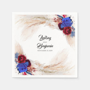 Guardanapo De Papel Casamento Azul Floral Marinho Vermelho Pampas Gras