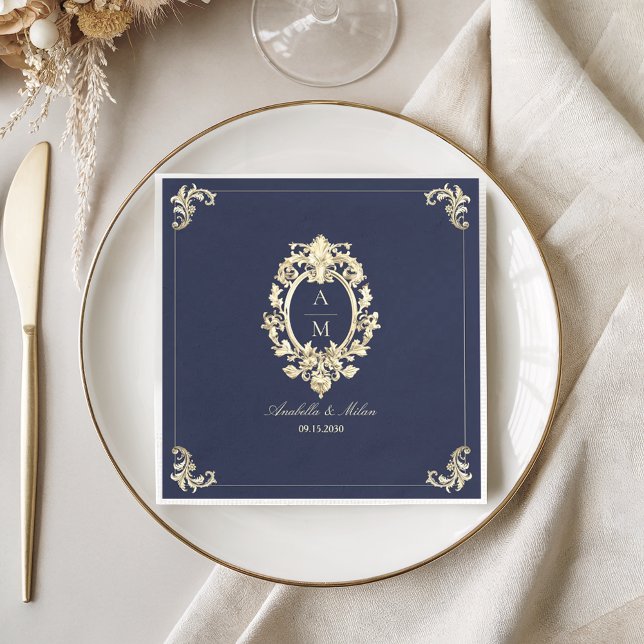 Guardanapo De Papel Casamento Azul Marinho Barroco (Criador carregado)