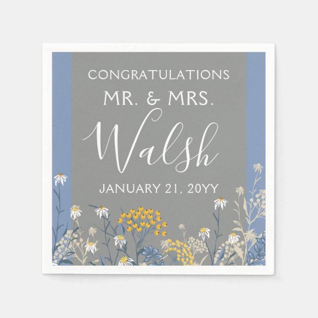 Guardanapo De Papel Casamento Azul Marinho e Amarelo da Margarida Botâ (Frente)