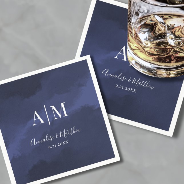 Guardanapo De Papel Casamento Azul-Marinho Elegante (Elegant Navy Blue Wedding Napkins)