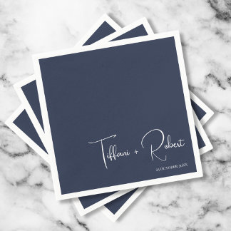 Guardanapo De Papel Casamento Azul Marinho Minimalista Editável