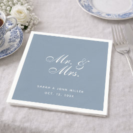 Guardanapo De Papel Casamento Azul Poento Caligrafia Sr. e Sra. Branco