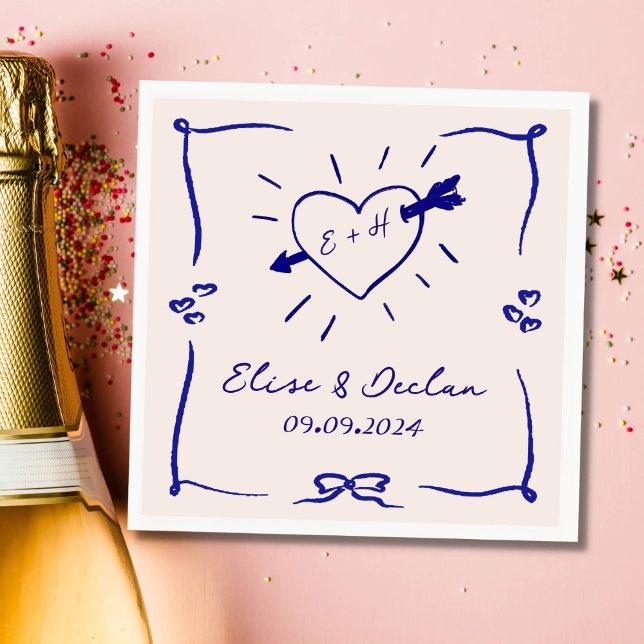 Guardanapo De Papel Casamento Azul Retroativo Desenhado à Mão Elegante (Criador carregado)