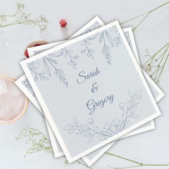 Guardanapo De Papel Casamento Azul Simples Boho Floral Dusty (Criador carregado)