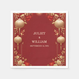 Guardanapo De Papel Casamento Bilingue Chinês Floral Moderno Asiático