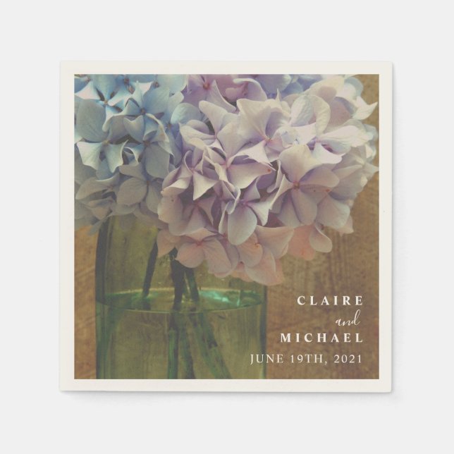 Guardanapo De Papel Casamento Blue Hydrangeas Mason Jar (Frente)
