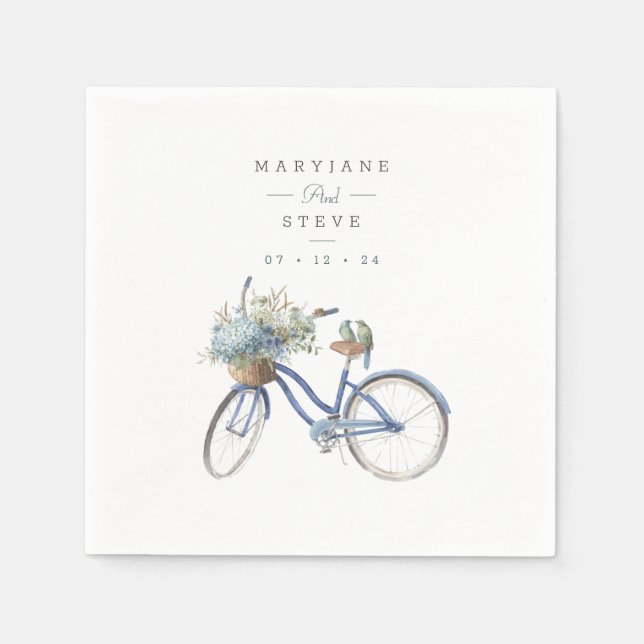 Guardanapo De Papel Casamento Bohemian Blue Bicycle Watercolor (Frente)