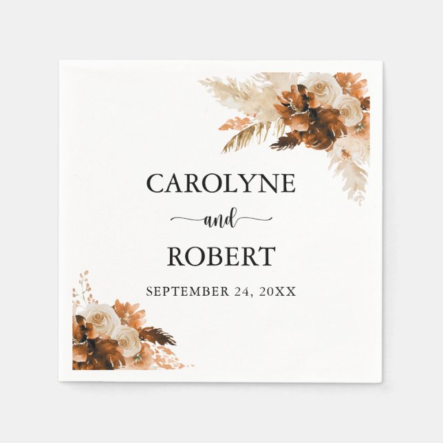 Guardanapo De Papel Casamento Boho Bohemian Pampas Grass (Frente)