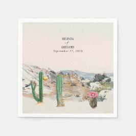 Guardanapo De Papel Casamento Boho de Cacto no Deserto em Aquarela