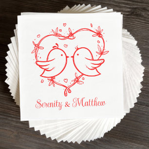 Guardanapo De Papel Casamento Boho Jardim Coração Vermelho de Pássaros