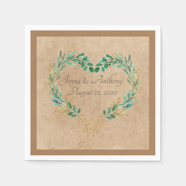 Guardanapo De Papel Casamento Bonito de Coração Antiquado Rustic Green (Frente)